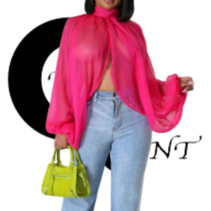 OPA Turtleneck Chiffon Petal Sleeve Blouse