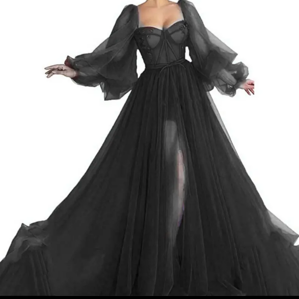 On Point Apparel Mesh Slits V-neck Evening Grown/Dress