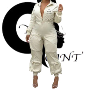 On Point Apparel Loose Fit One-piece Cargo Jumpsuit