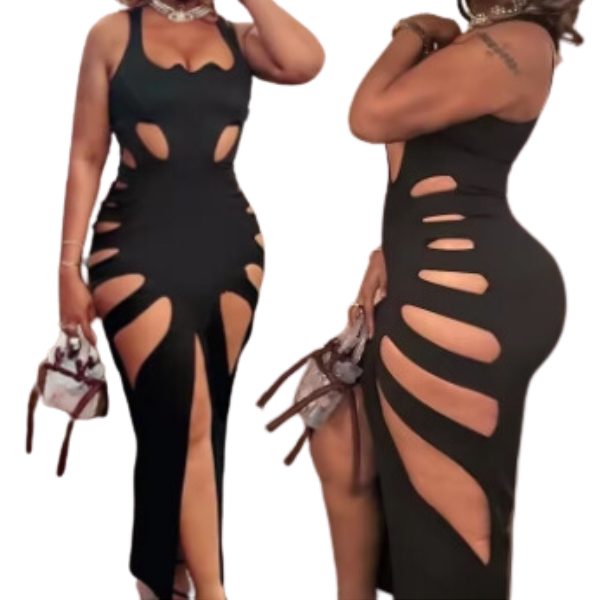 OPA Side Split Skinny Cut Out Elegant Dress