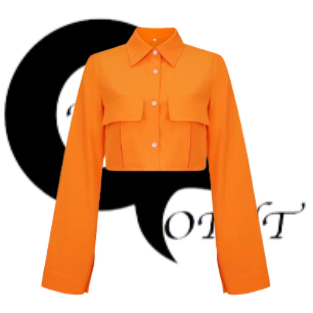 OPA Long Sleeve Crop Top Blouse with Pockets