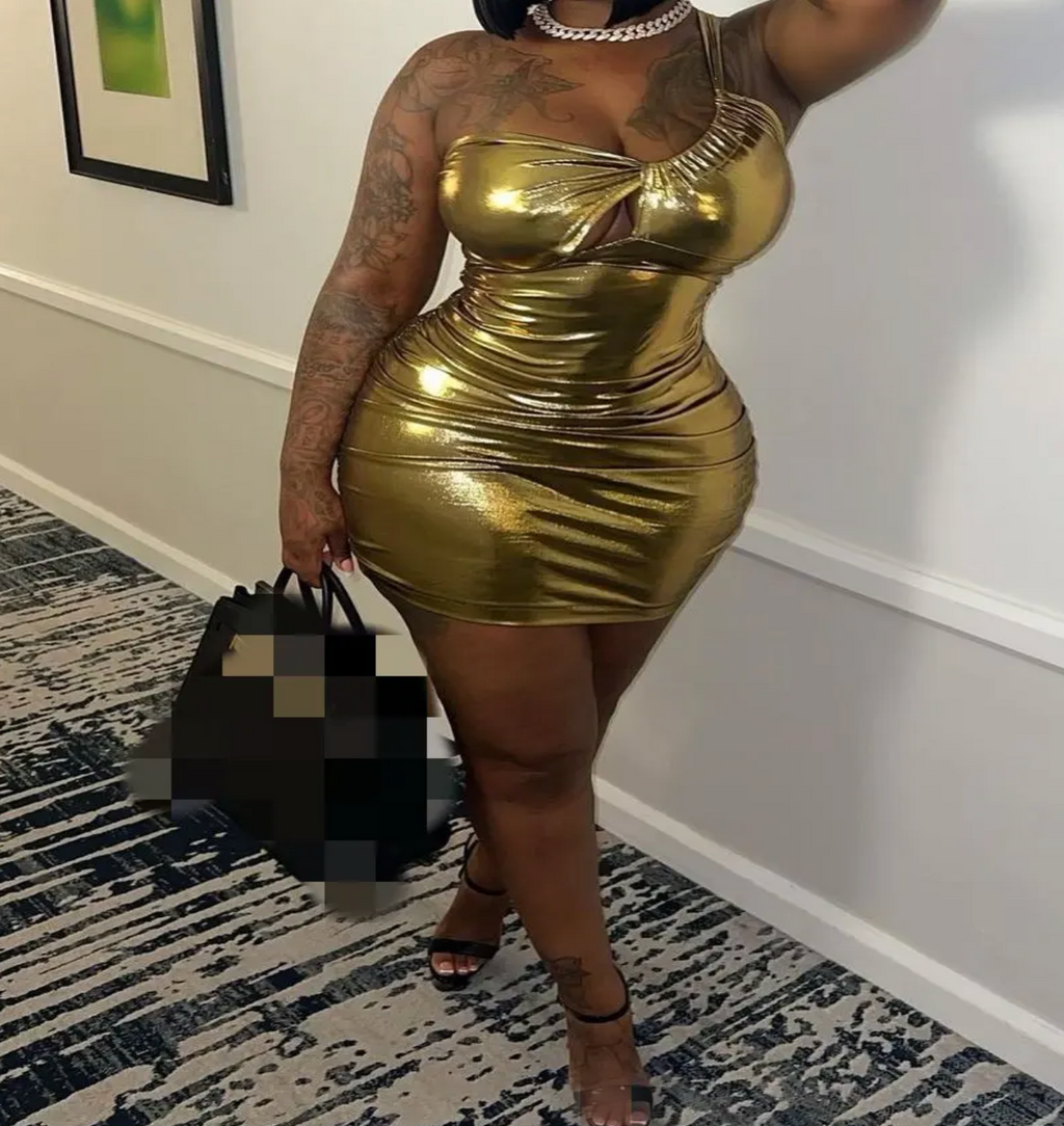 On Point Apparel Sexy One Shoulder Strap Wrap Metallic Dress