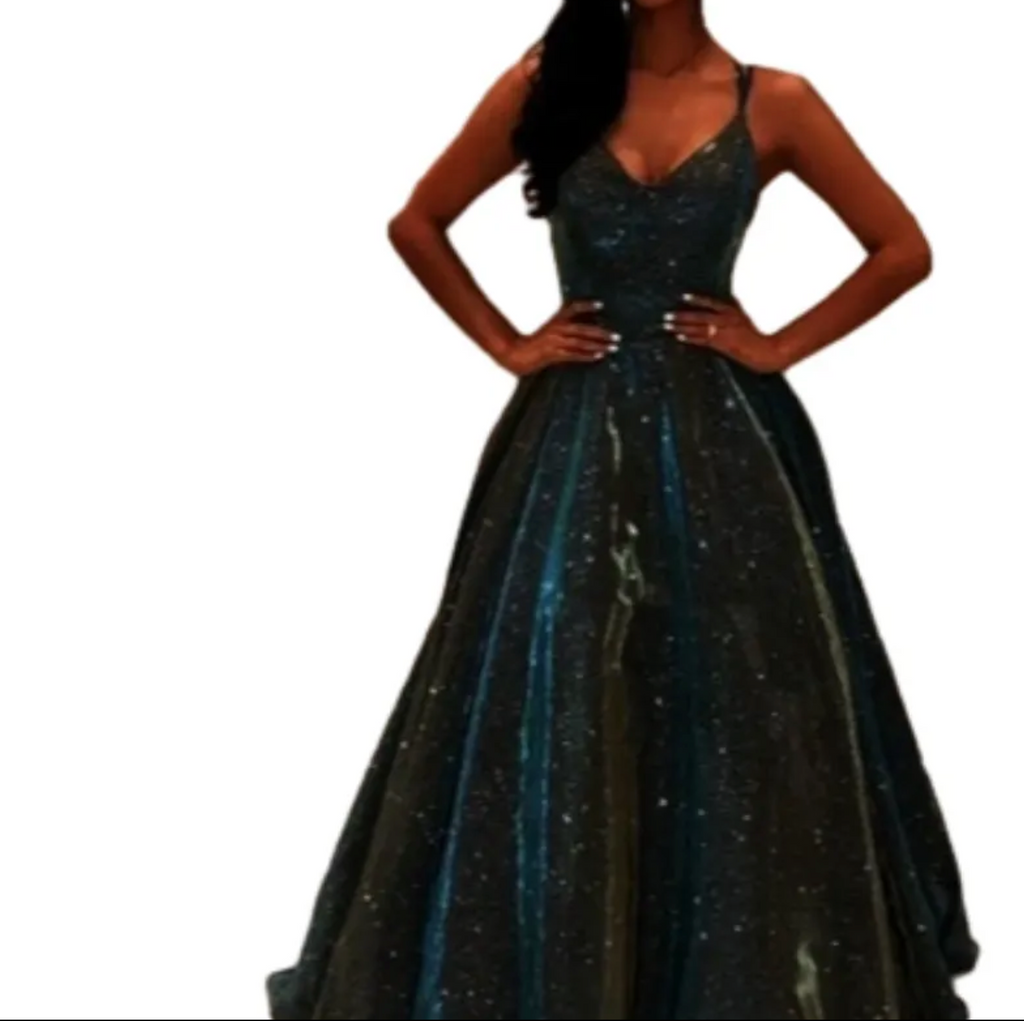 On Point Apparel V Neck Backless Shiny Luxury Evening Dresses