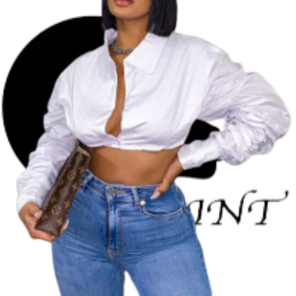 OPA Crop Top Puff Long Sleeve Blouse