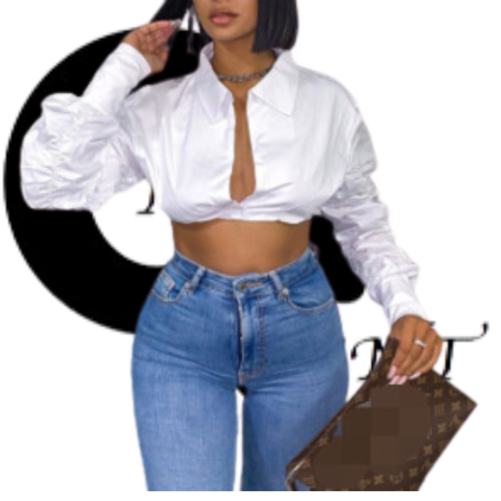 OPA Crop Top Puff Long Sleeve Blouse