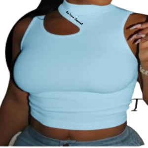 OPA Cut Out Sleeveless Sexy White Casual Crop Tank Tops