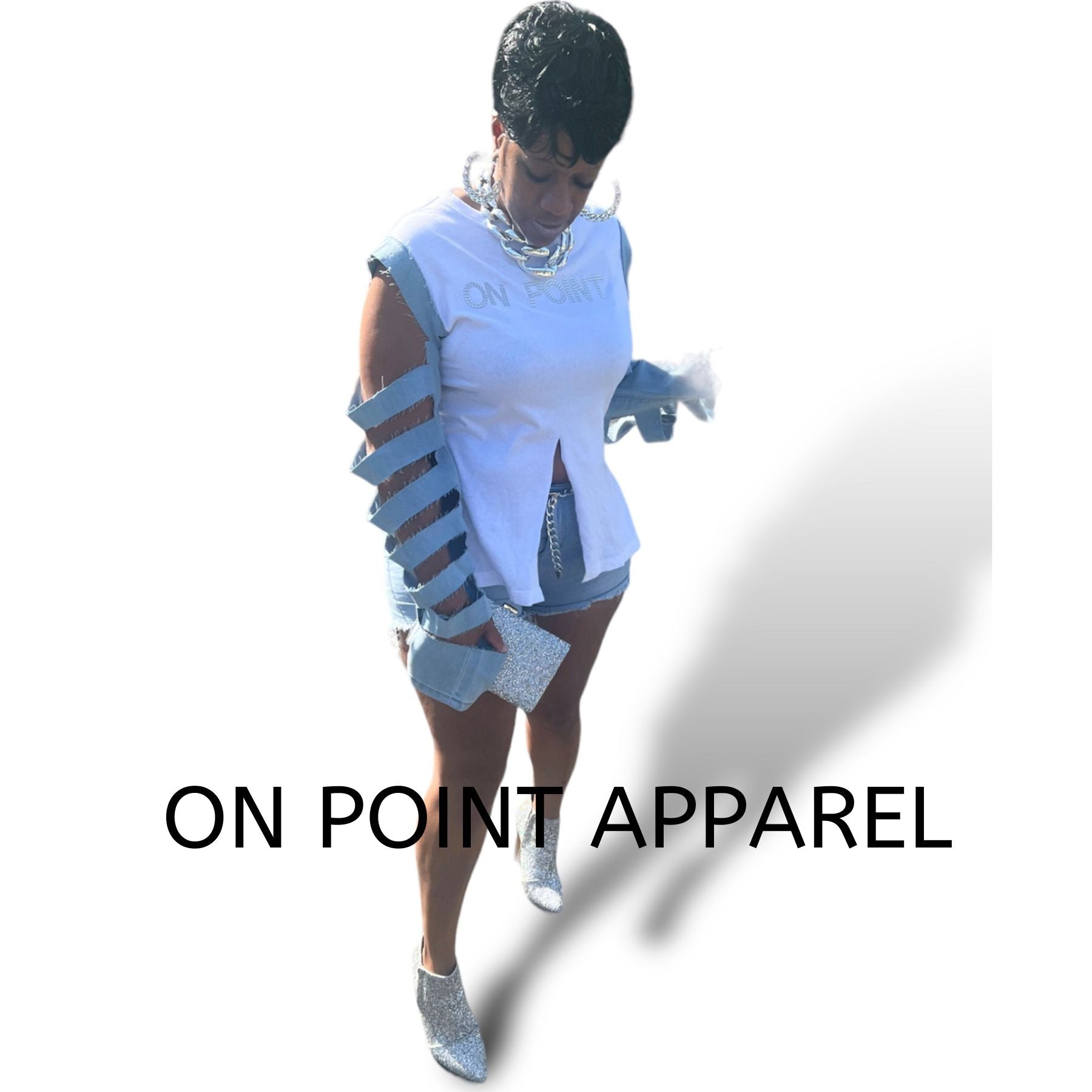 On Point Apparel Shorts with Cut out Denim Sleeves Top