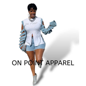 On Point Apparel Shorts with Cut out Denim Sleeves Top