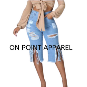 On Point Fashion Fringe Ripped Denim Shorts Jeans