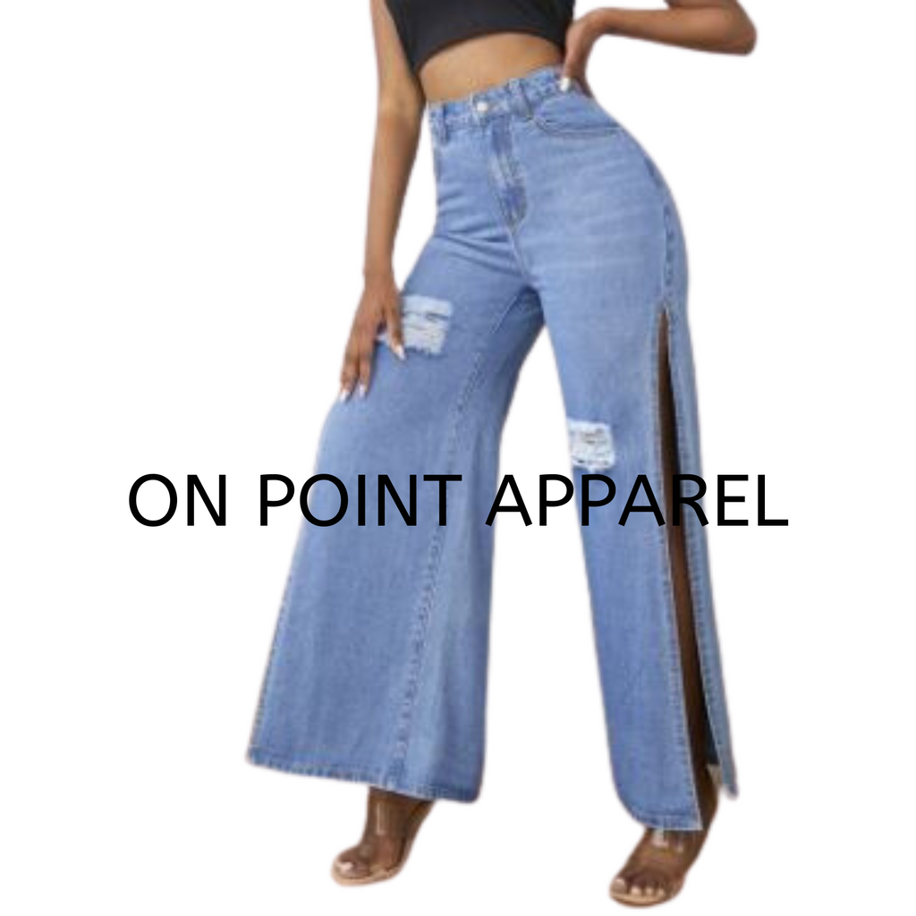 On Point Ripped Slit Wide Leg Baggy Jeans Pants