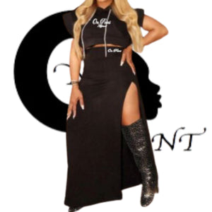 On Point Women's 2pc Crop Hoodie and High Split Maxi Skirt