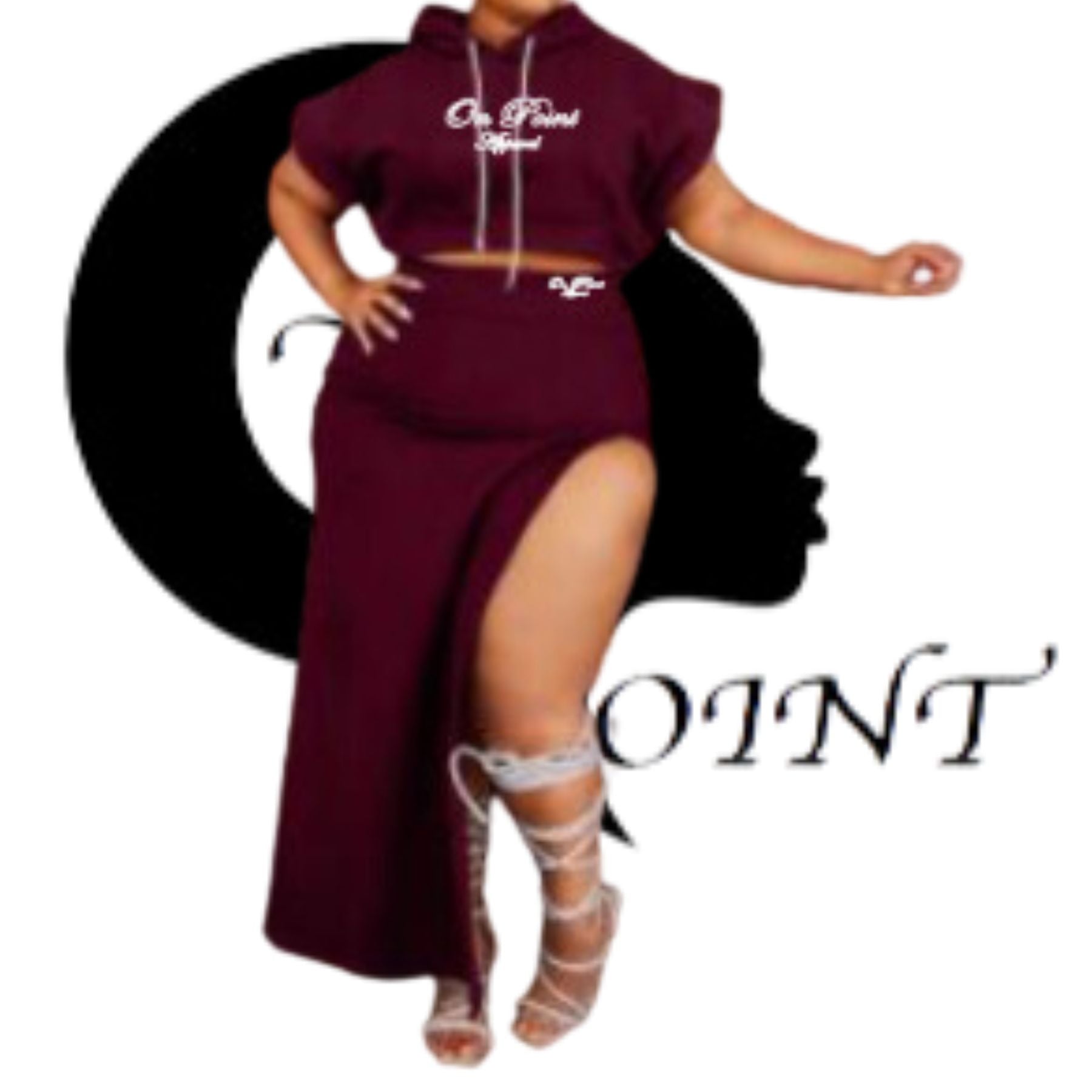 On Point Women's 2pc Crop Hoodie and High Split Maxi Skirt