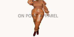 On Point 2Piece Suit Knitted Long Sleeve Top and Pant Pu Leather Outfits