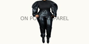 On Point 2Piece Suit Knitted Long Sleeve Top and Pant Pu Leather Outfits