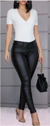 On Point-PU Leather Pants Black Stretch with Haigh waist