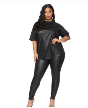 On Point Women's faux leather tight sexy 2pc suit