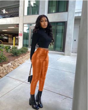 On Point motorcycle pants slim high waist leather sexy casual PU trousers