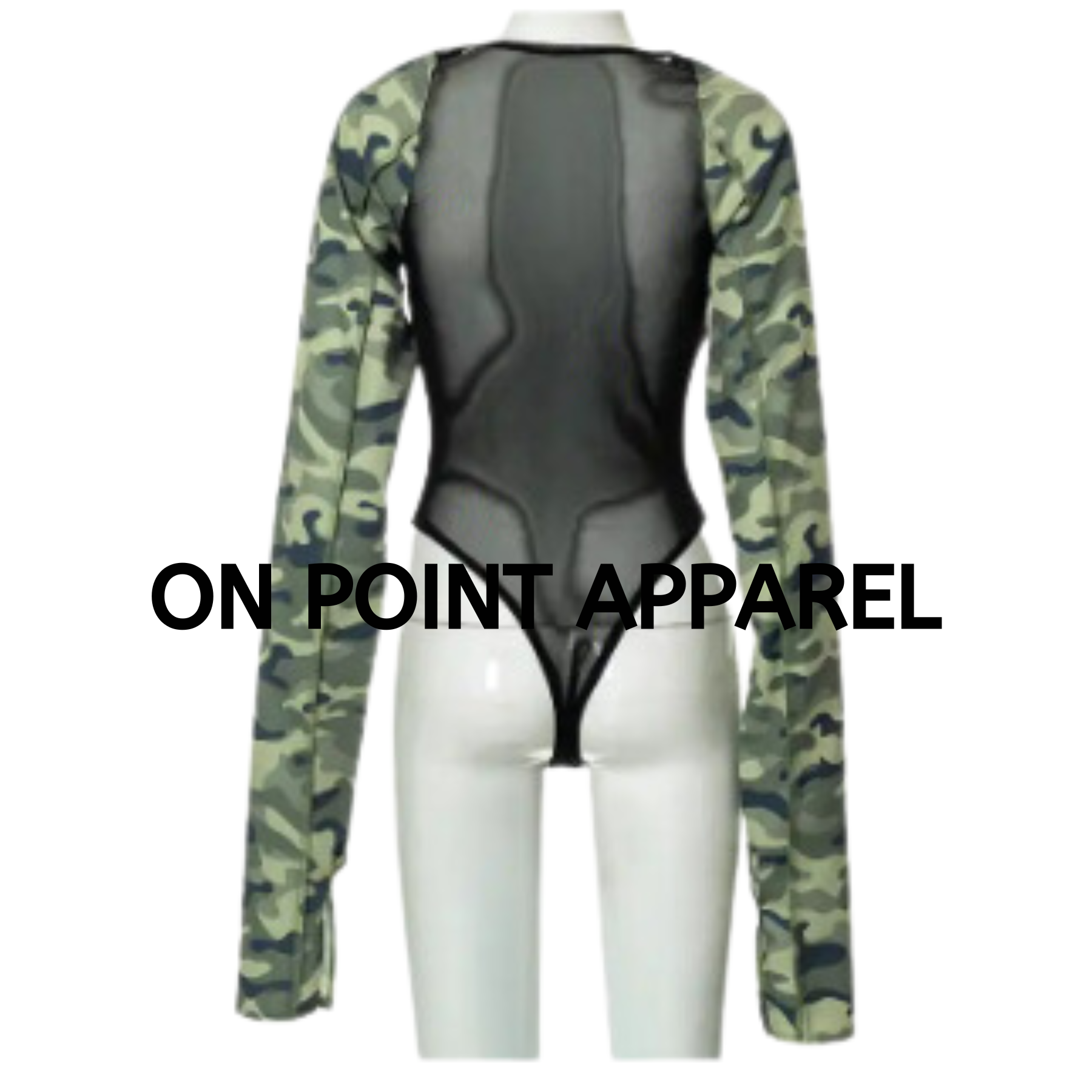 On Point Camouflage Long Sleeve Mesh Bodysuit one-piece