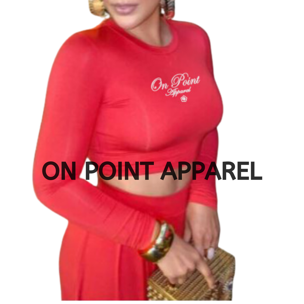 On Point Red Round Neck 2pc Loose Pants Set