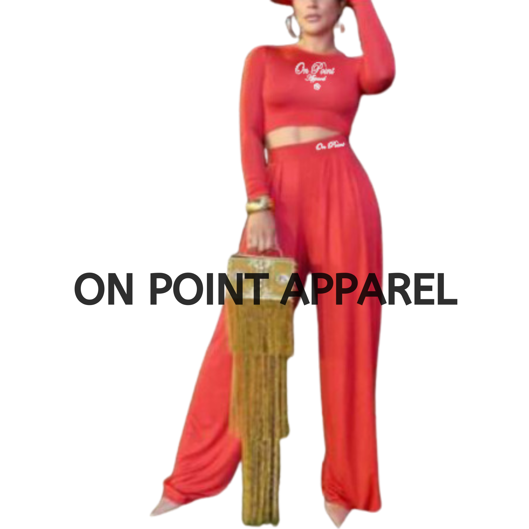 On Point Red Round Neck 2pc Loose Pants Set