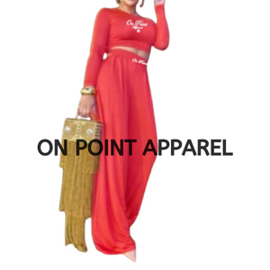 On Point Red Round Neck 2pc Loose Pants Set