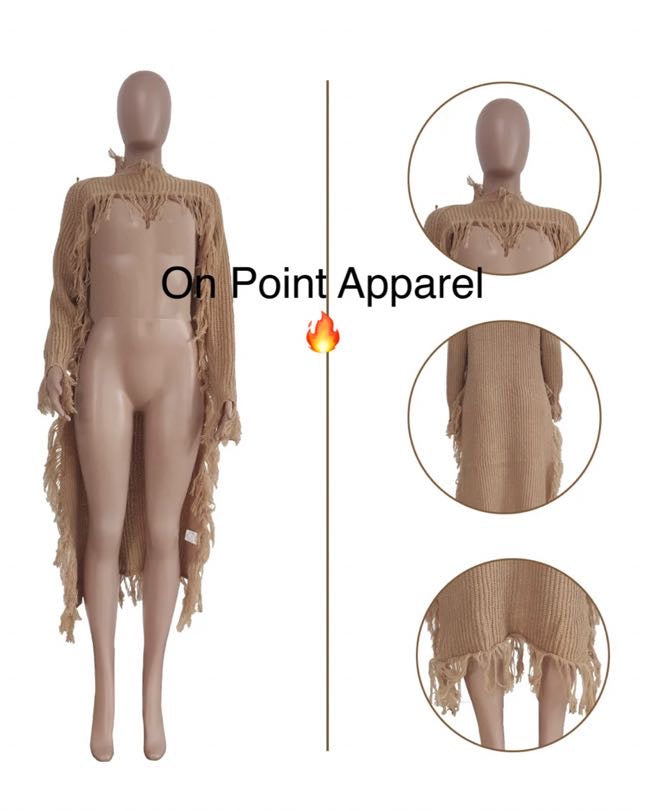 OPA Tassel Knit Long Open Front Cardigan Sweaters