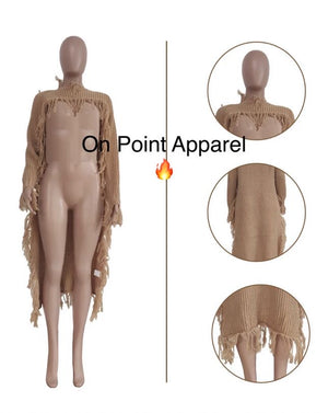 OPA Tassel Knit Long Open Front Cardigan Sweaters