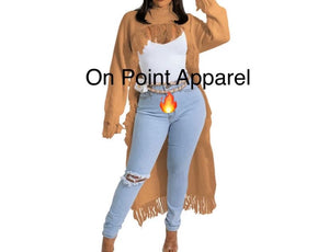 OPA Tassel Knit Long Open Front Cardigan Sweaters