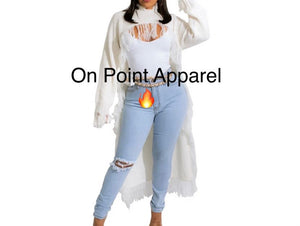 OPA Tassel Knit Long Open Front Cardigan Sweaters